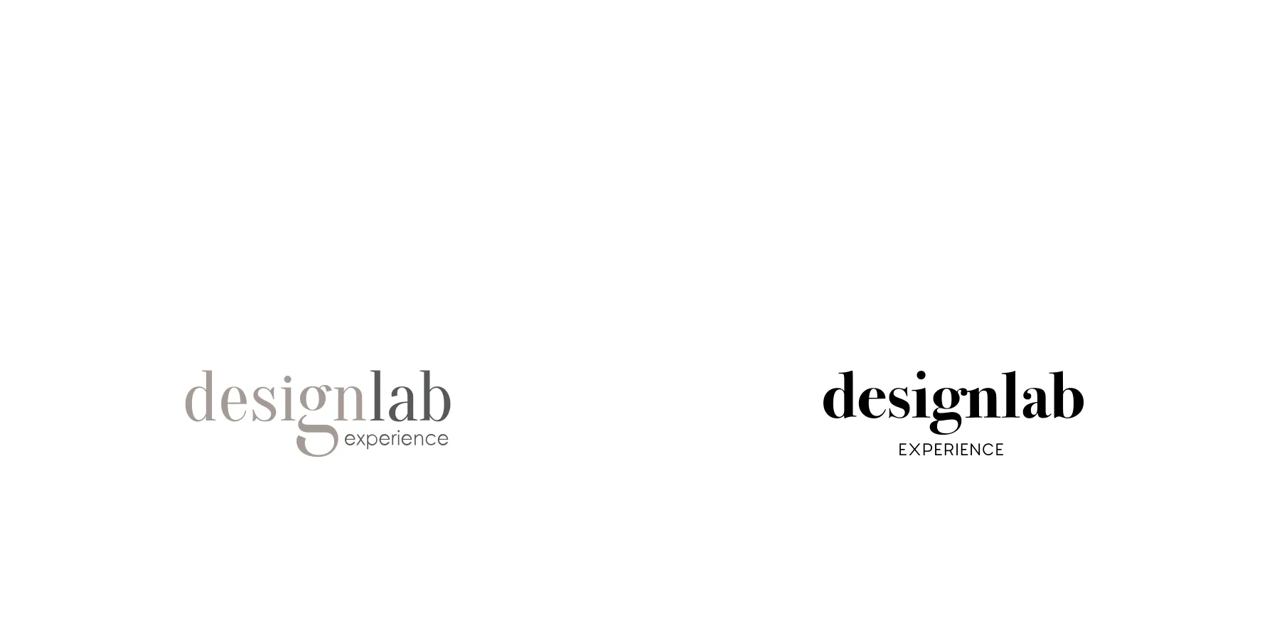 Before and after: the old logo, light and in two soft greys, and the refined one, bolder and in black