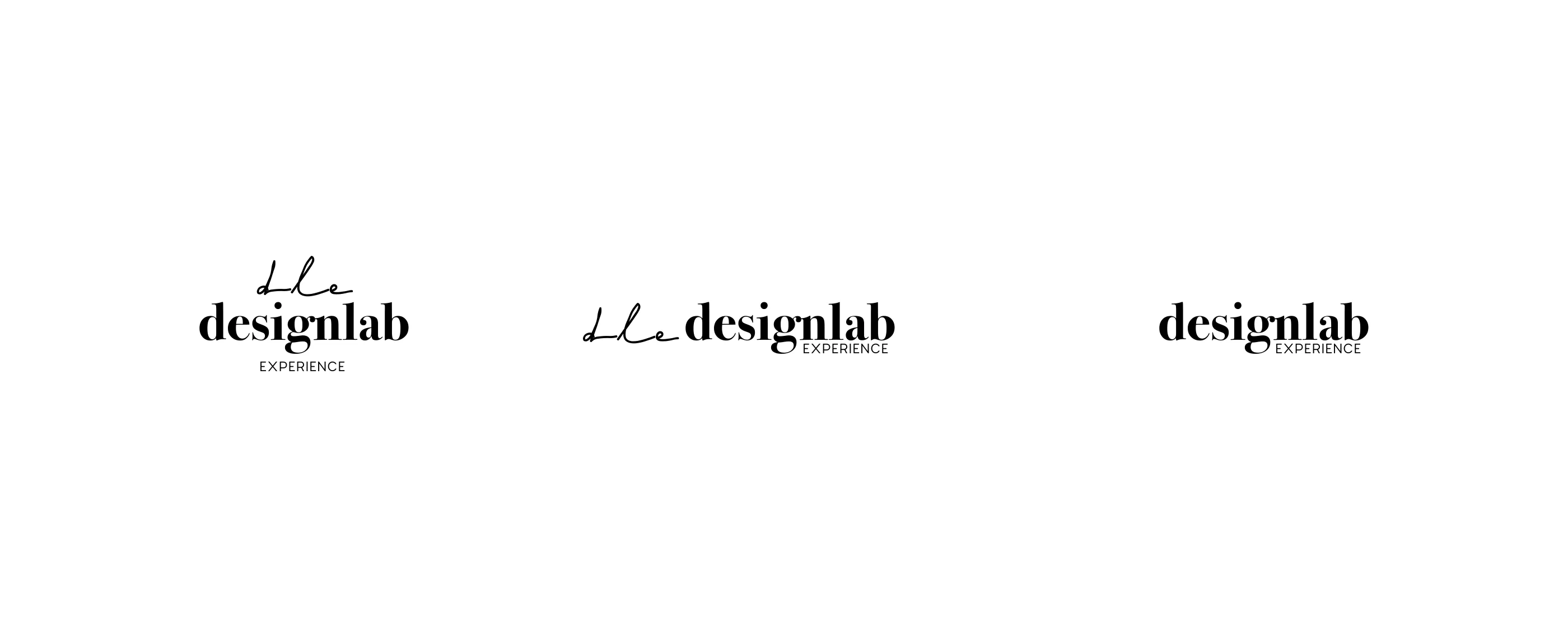 The three shapes: dle above designlab, dle beside it in one line, and designlab alone