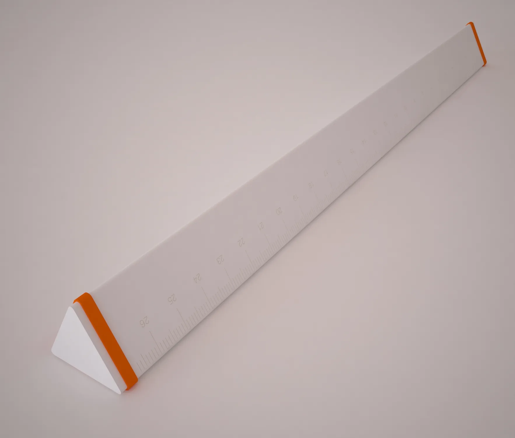 The ruler: a white triangular bar with orange rubber at both ends